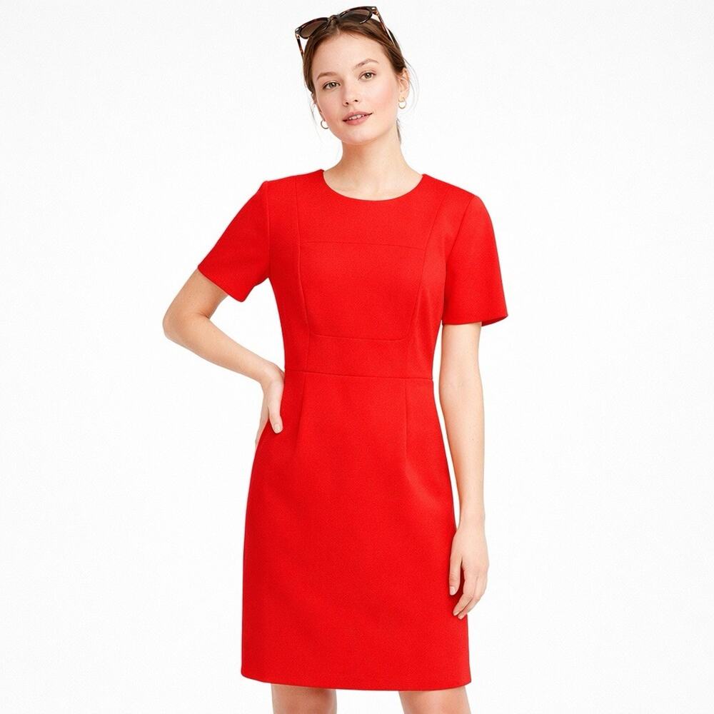 J. Crew Tomato Red Career Office Shift Minimalist Short Sleeve Dress 10